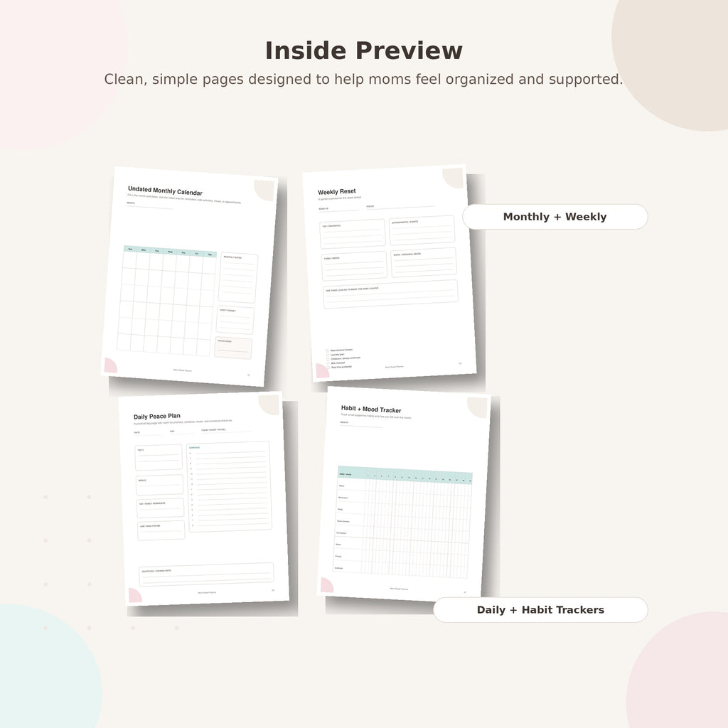 The Organized Mom Reset Planner | Undated Printable Planner for Busy Moms