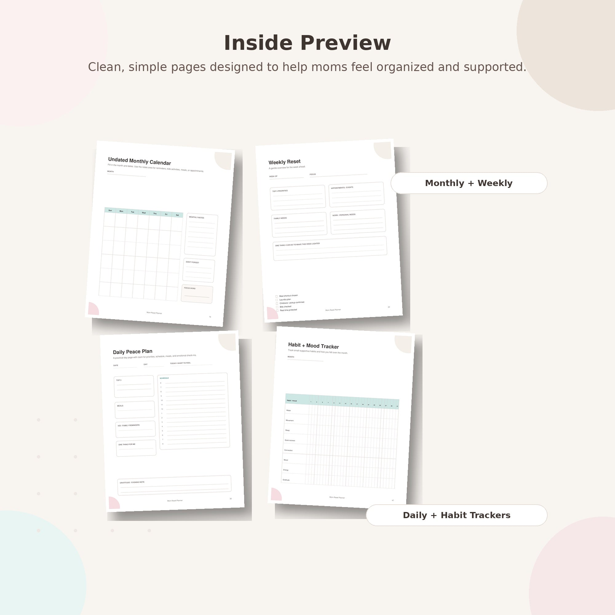 The Organized Mom Reset Planner | Undated Printable Planner for Busy Moms