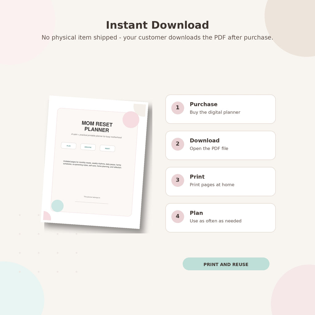 The Organized Mom Reset Planner | Undated Printable Planner for Busy Moms
