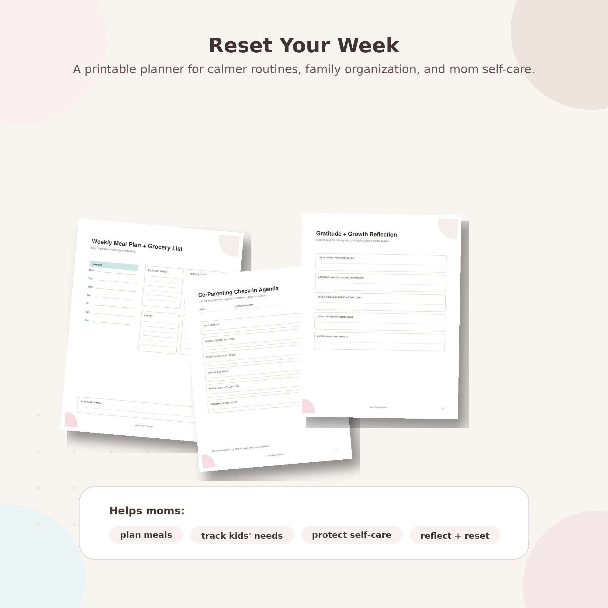 The Organized Mom Reset Planner | Undated Printable Planner for Busy Moms