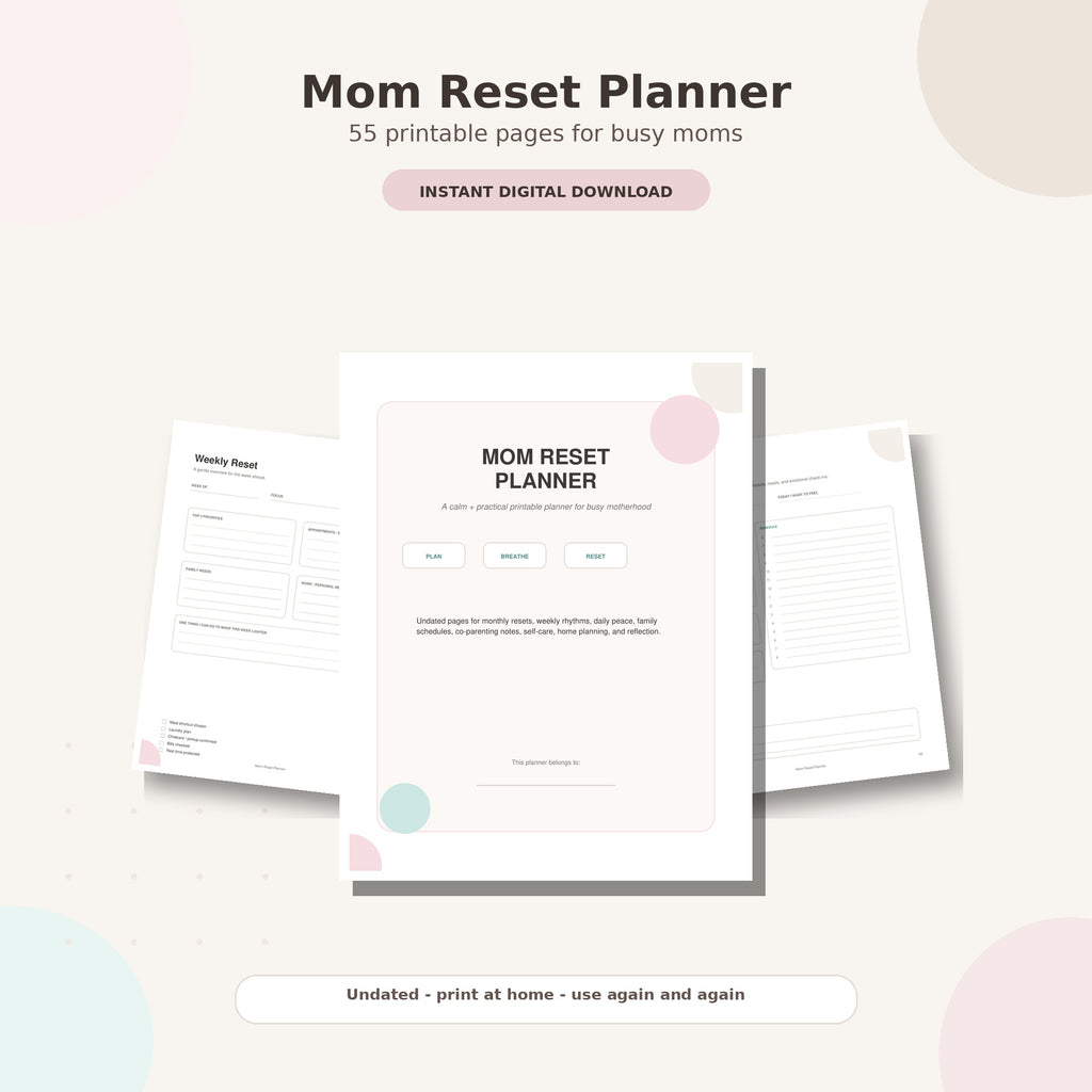 The Organized Mom Reset Planner | Undated Printable Planner for Busy Moms