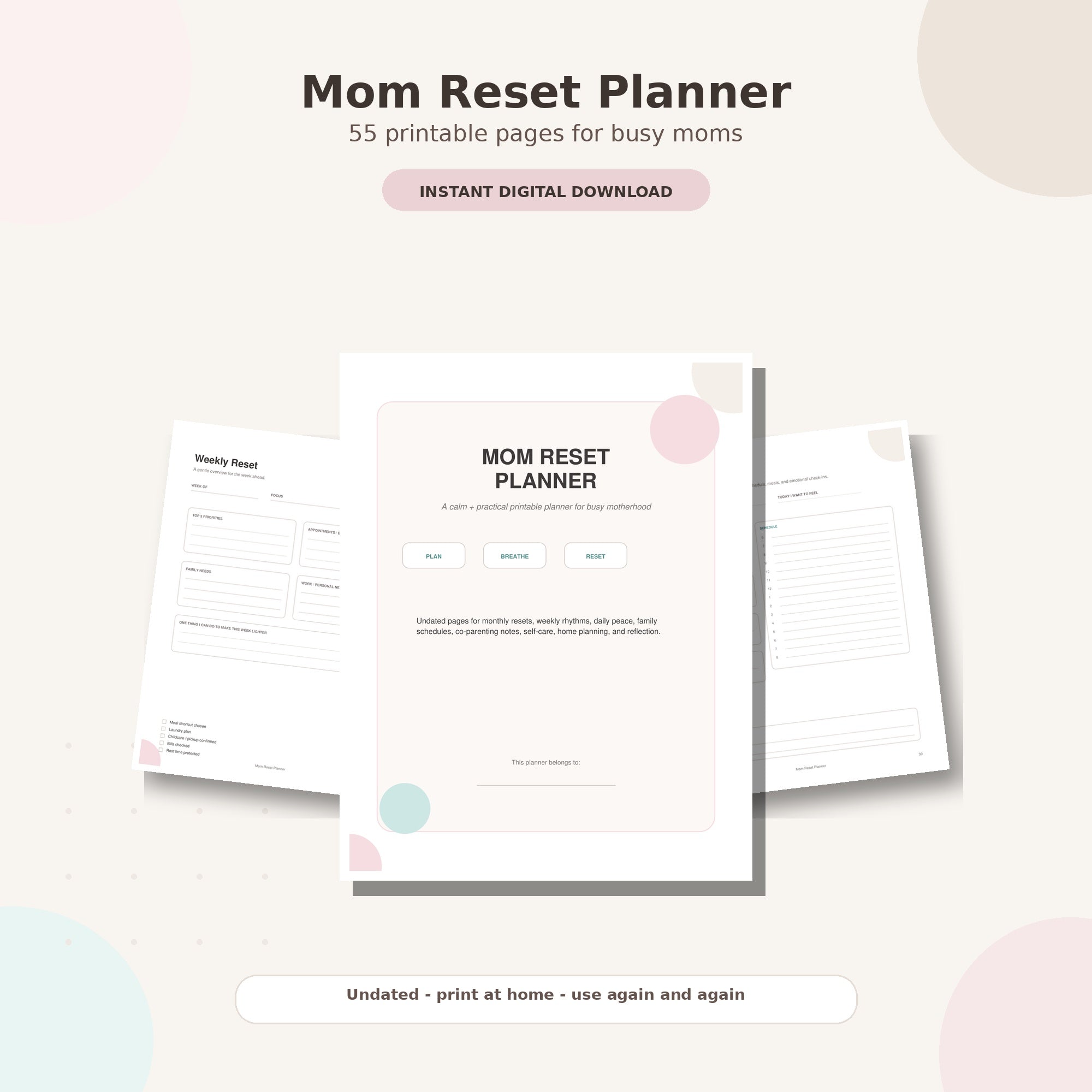 The Organized Mom Reset Planner | Undated Printable Planner for Busy Moms